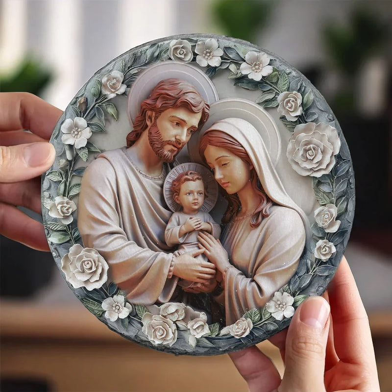Faith, Hope, And Love - Family Personalized Custom 3D Effect Printed Round Shaped Stone With Stand - Gift For Family Members