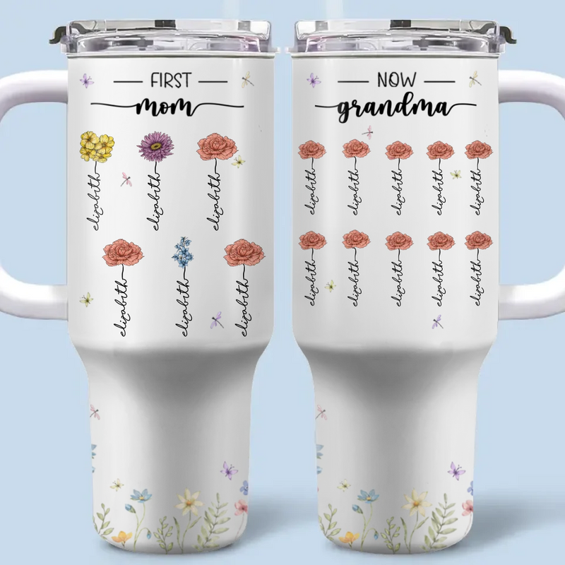 Bloom Where You Are Planted - Family Personalized Custom 40 Oz Stainless Steel Tumbler With Handle - Mother's Day, Gift For Mom, Grandma