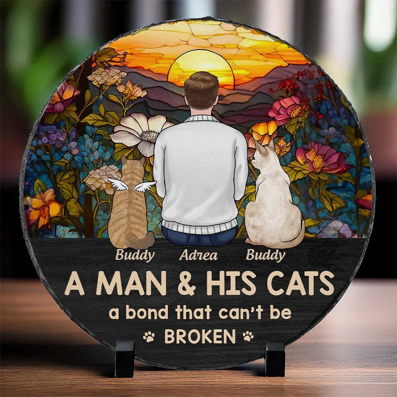 Just A Girl And Her Cat, A Bond That Can't Be Broken  - Memorial Personalized Custom Round Shaped Stone With Stand - Sympathy Gift For Pet Owners, Pet Lovers