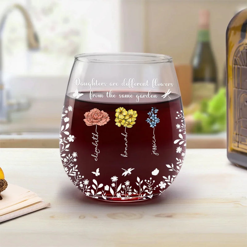 Together, We Are A Garden Of Love - Family Personalized Custom Wine Glass - Gift For Mom, Daughter