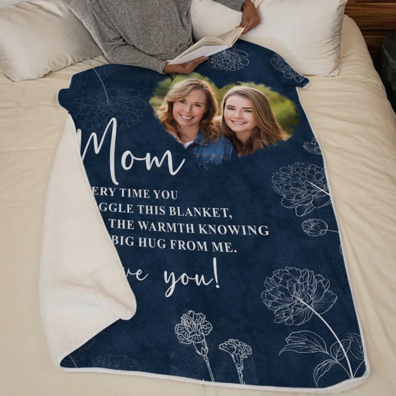 Custom Photo Feel This Hug In Your Heart - Family Personalized Custom Blanket - Gift For Mom, Daughter