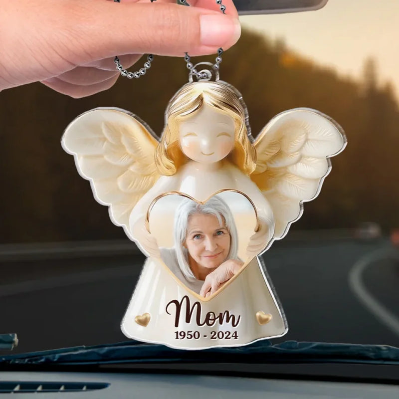 Custom Photo Your Laughter Lingers In Our Hearts - Memorial Personalized Custom Car Ornament - Acrylic Custom Shaped - Sympathy Gift For Family Members
