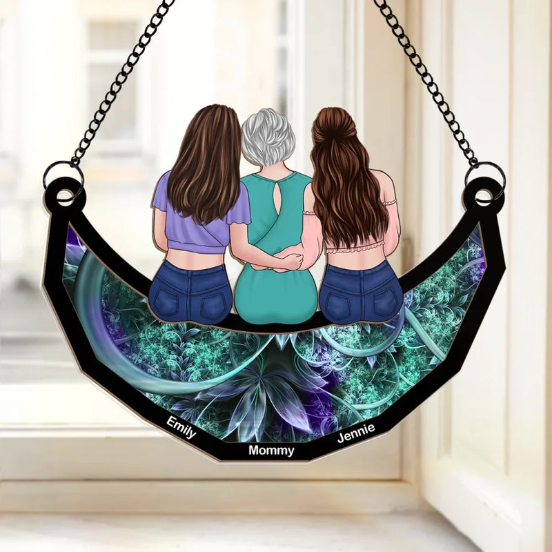 Side By Side, Heart To Heart - Family Personalized Window Hanging Suncatcher Ornament - Gift For Mom, Daughter