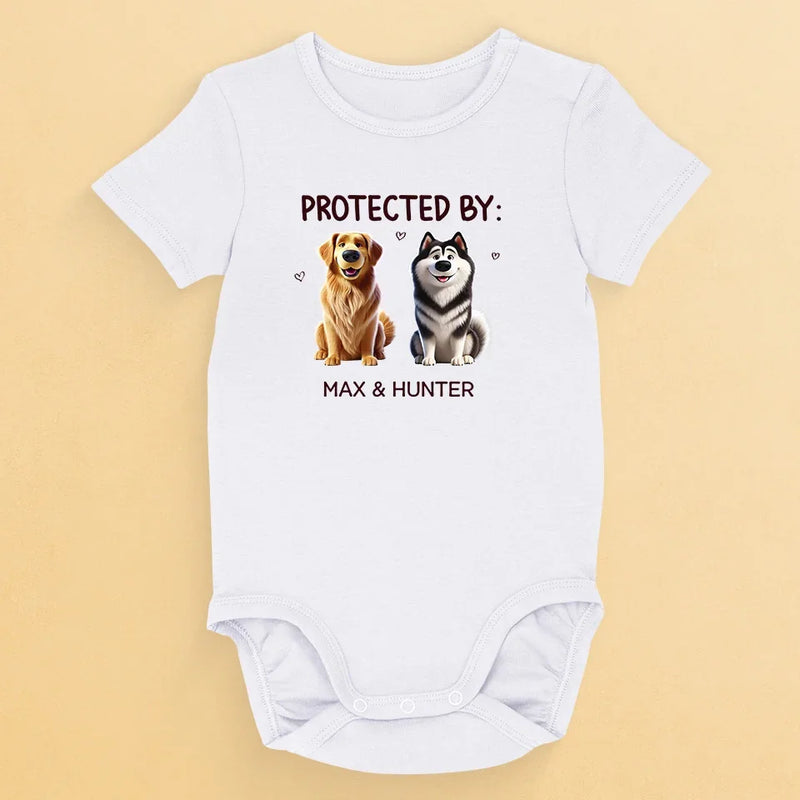 Protected By Paws And A Wagging Tail - Dog Personalized Custom Baby Onesie - Baby Shower Gift, Gift For Pet Owners, Pet Lovers