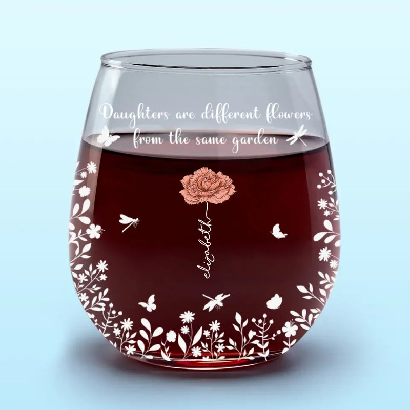 Together, We Are A Garden Of Love - Family Personalized Custom Wine Glass - Gift For Mom, Daughter