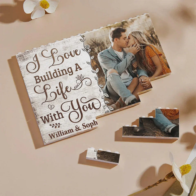 Custom Photo You Complete Μe - Couple Personalized Custom Horizontal Rectangle Shaped Building Brick Blocks - Gift For Husband Wife, Anniversary