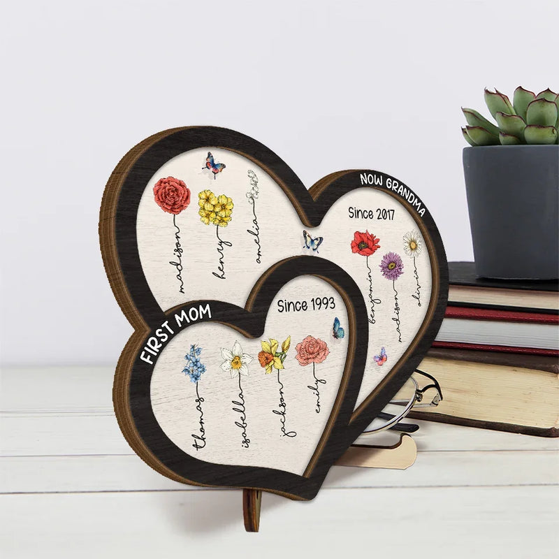 Two Generations Of Love - Family Personalized Custom 2-Layered Wooden Plaque With Stand - Gift For Mom, Grandma
