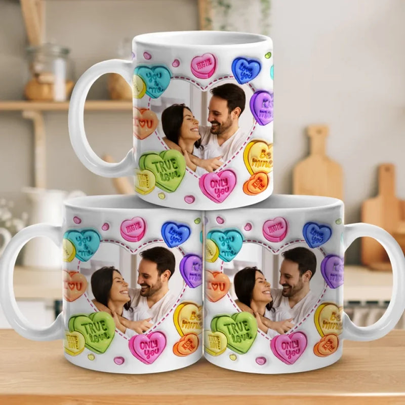 Custom Photo True Love Stories Never Have Endings - Couple Personalized Custom 3D Inflated Effect Printed Mug - Gift For Husband Wife, Anniversary