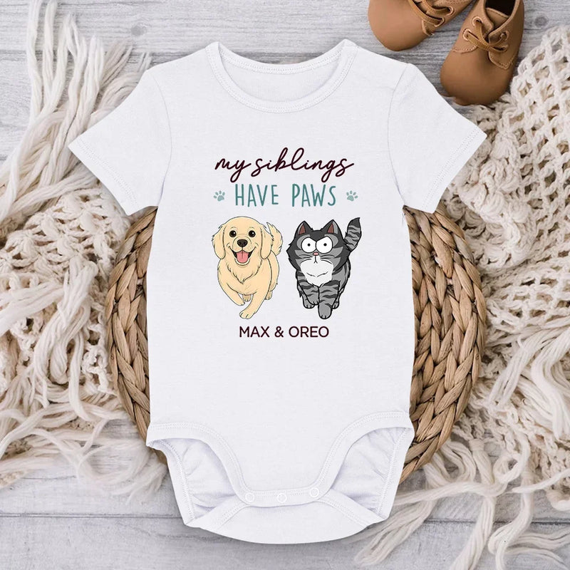 My Siblings Have Paws - Dog & Cat Personalized Custom Baby Onesie - Baby Shower Gift, Gift For Pet Owners, Pet Lovers