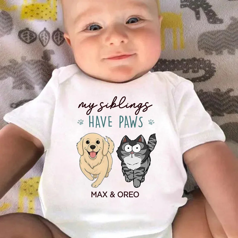 My Siblings Have Paws - Dog & Cat Personalized Custom Baby Onesie - Baby Shower Gift, Gift For Pet Owners, Pet Lovers