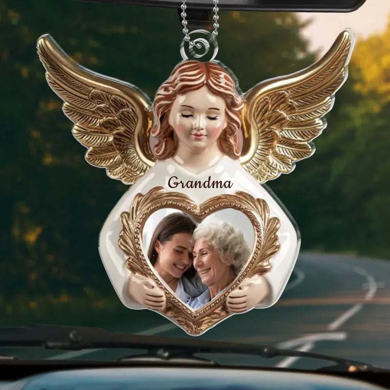 Custom Photo Love Never Departs, It Only Transforms - Memorial Personalized Custom Car Ornament - Acrylic Custom Shaped - Sympathy Gift For Family Members