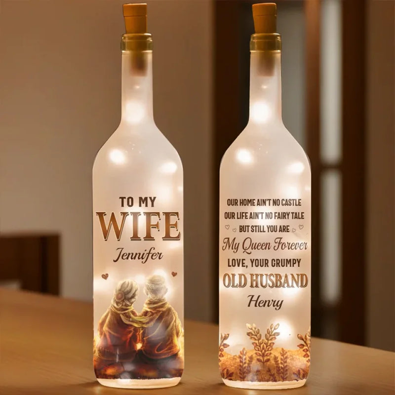 Forever Means Growing Old Hand In Hand - Couple Personalized Custom Bottle Lamp - Gift For Husband Wife, Anniversary