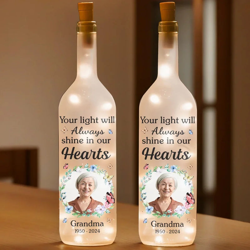 Custom Photo Memories Are Treasures That We Keep In Our Hearts - Memorial Personalized Custom Bottle Lamp - Sympathy Gift For Family Members