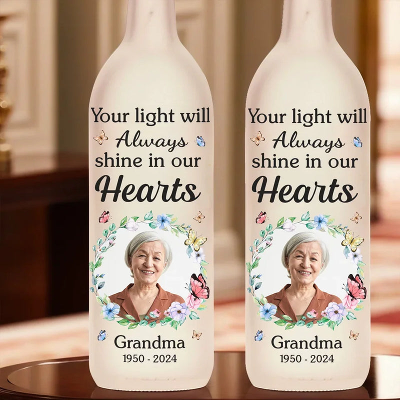 Custom Photo Memories Are Treasures That We Keep In Our Hearts - Memorial Personalized Custom Bottle Lamp - Sympathy Gift For Family Members