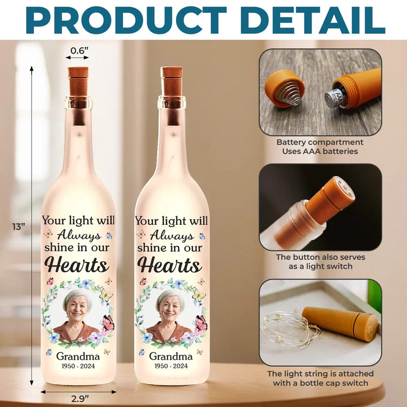 Custom Photo Memories Are Treasures That We Keep In Our Hearts - Memorial Personalized Custom Bottle Lamp - Sympathy Gift For Family Members