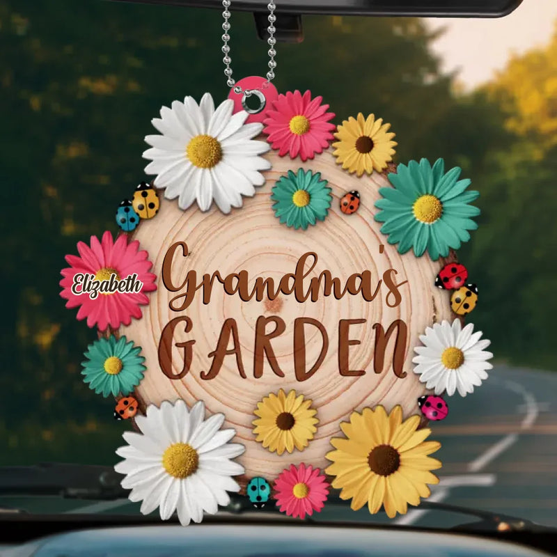 A Grandma's Love Is Like A Garden That Blooms Forever - Family Personalized Custom Car Ornament - Acrylic Custom Shaped - Gift For Mom, Grandma