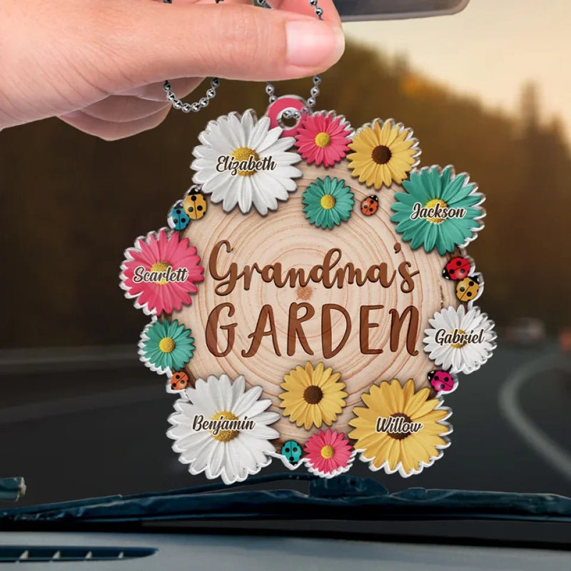 A Grandma's Love Is Like A Garden That Blooms Forever - Family Personalized Custom Car Ornament - Acrylic Custom Shaped - Gift For Mom, Grandma