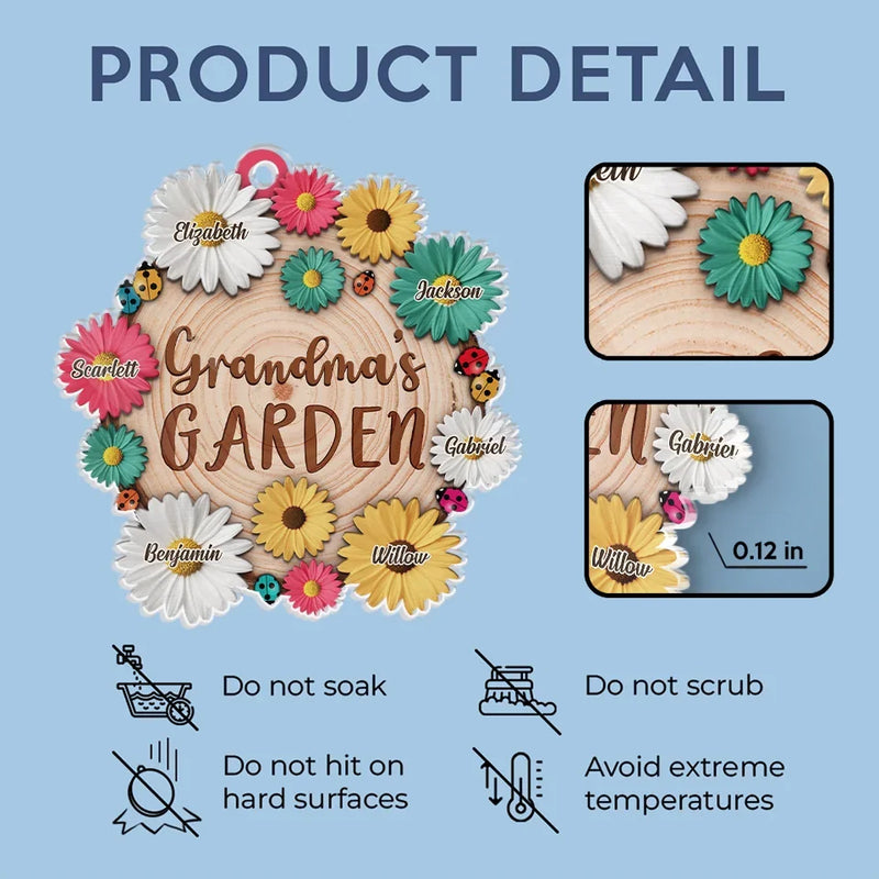 A Grandma's Love Is Like A Garden That Blooms Forever - Family Personalized Custom Car Ornament - Acrylic Custom Shaped - Gift For Mom, Grandma