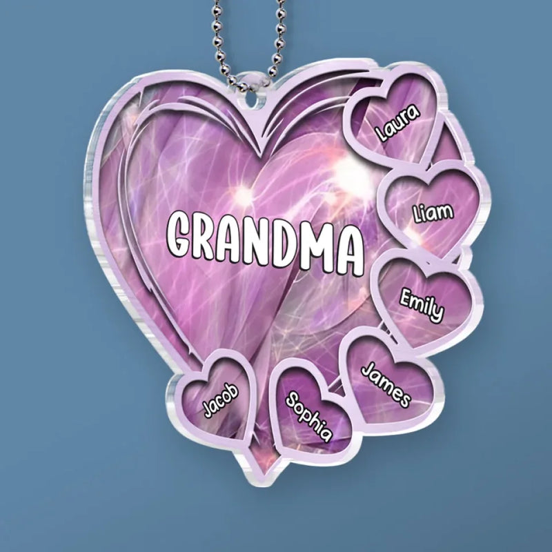A Mother's Love Endures Through All - Family Personalized Custom Car Ornament - Acrylic Custom Shaped - Gift For Mom, Grandma