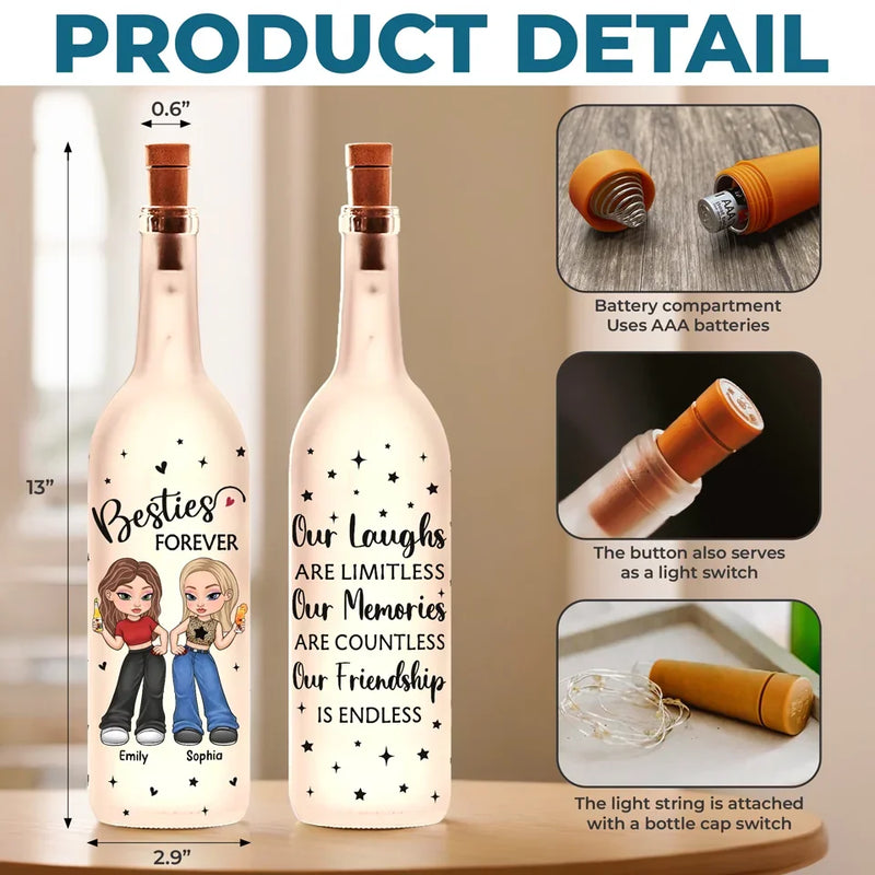 Two Souls, One Unbreakable Bond - Bestie Personalized Custom Bottle Lamp - Gift For Best Friends, BFF, Sisters
