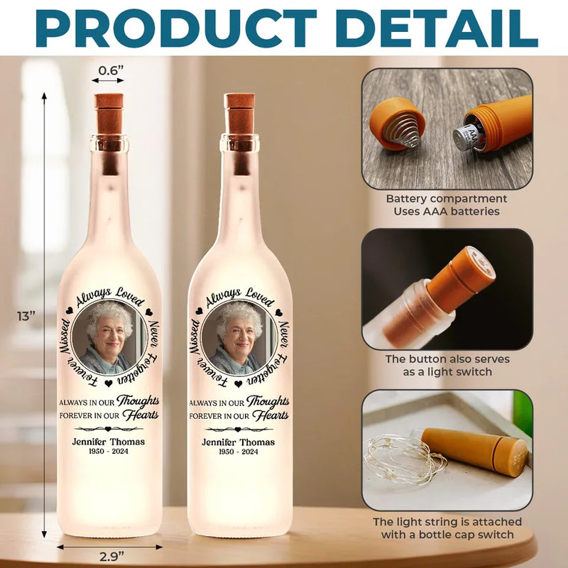 Custom Photo You Are Always Loved And Never Forgotten - Memorial Personalized Custom Bottle Lamp - Sympathy Gift For Family Members