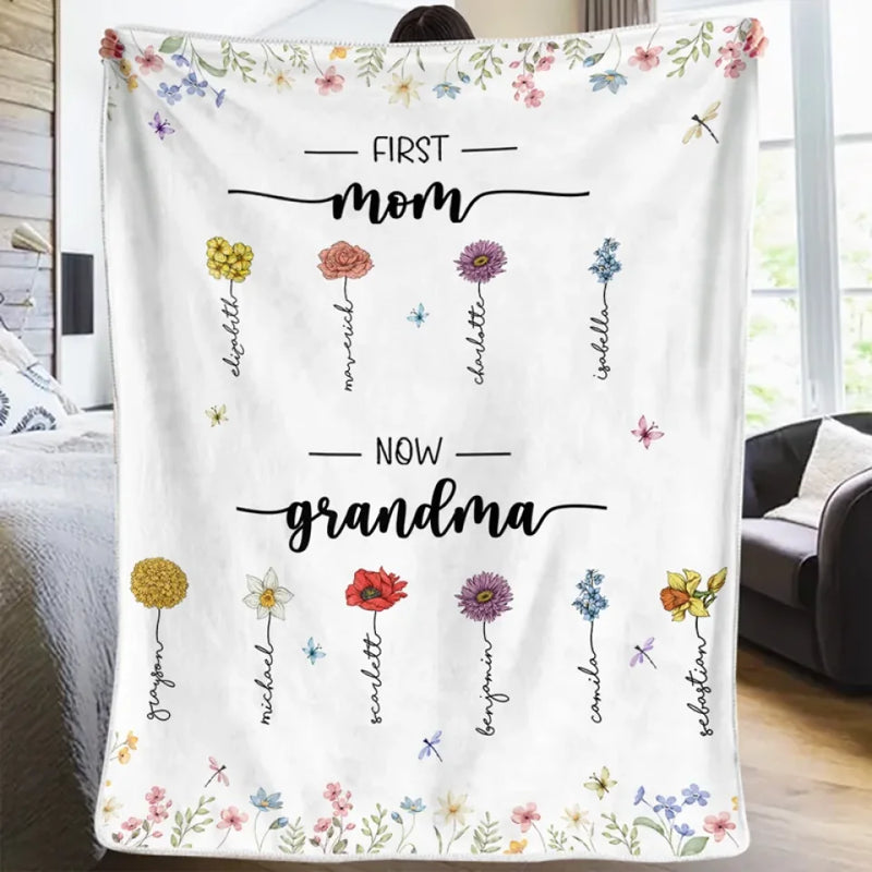 First Mom Now Grandma - Family Personalized Custom Blanket - Gift For Mom, Grandma
