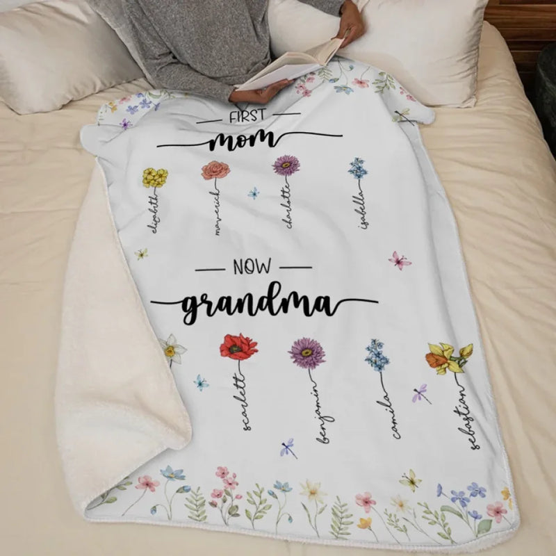 First Mom Now Grandma - Family Personalized Custom Blanket - Gift For Mom, Grandma