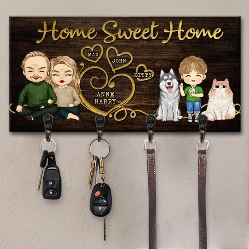 Home Is Where The Heart Is - Family Personalized Custom Home Decor Key Hanger, Key Holder - House Warming Gift For Family Members, Pet Owners, Pet Lovers