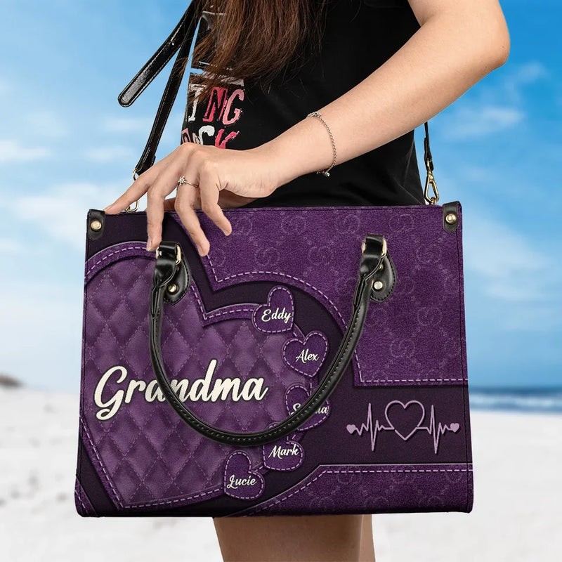 Grandma’s Love Is Endless - Family Personalized Custom Leather Handbag - Gift For Mom, Grandma