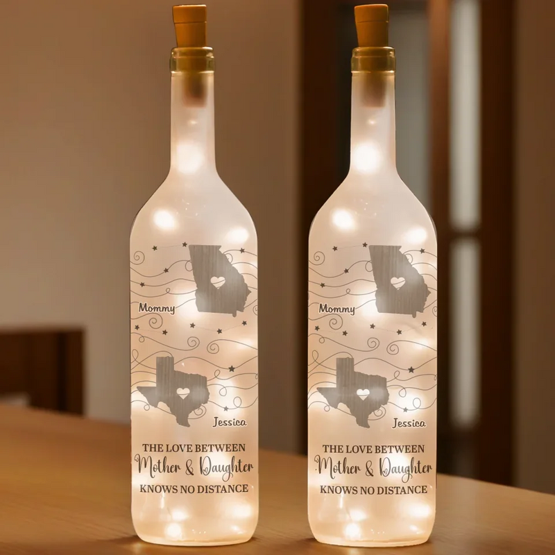 The Love Between A Mother And Daughter Knows No Distance - Family Personalized Custom Bottle Lamp - Gift For Mom, Daughter