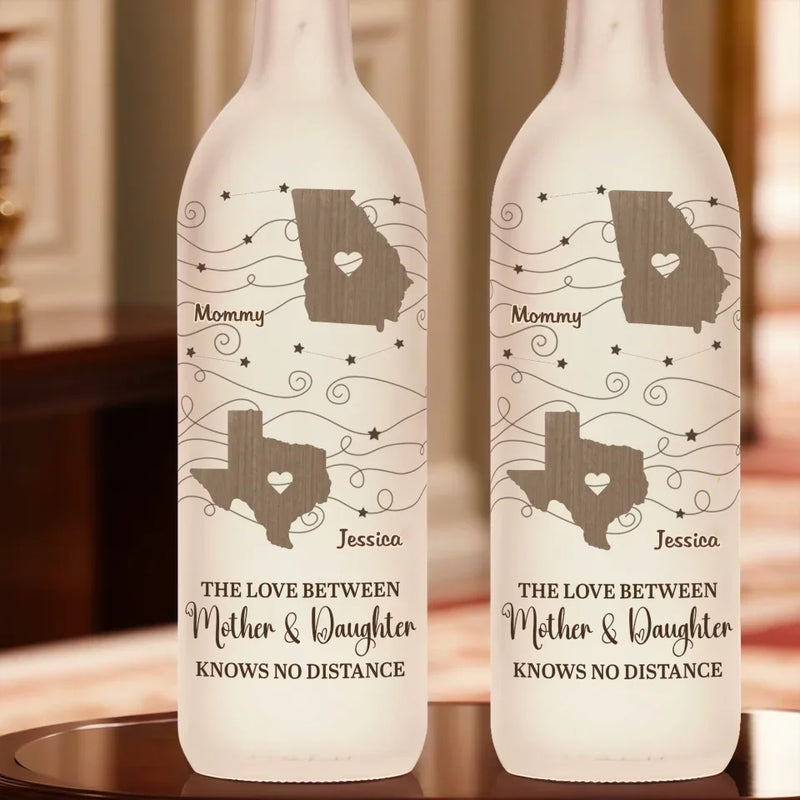 The Love Between A Mother And Daughter Knows No Distance - Family Personalized Custom Bottle Lamp - Gift For Mom, Daughter