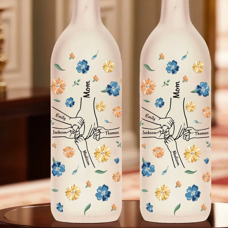 Her Hands May Be Small, But They Hold A World Of Love - Family Personalized Custom Bottle Lamp - Gift For Mom, Grandma