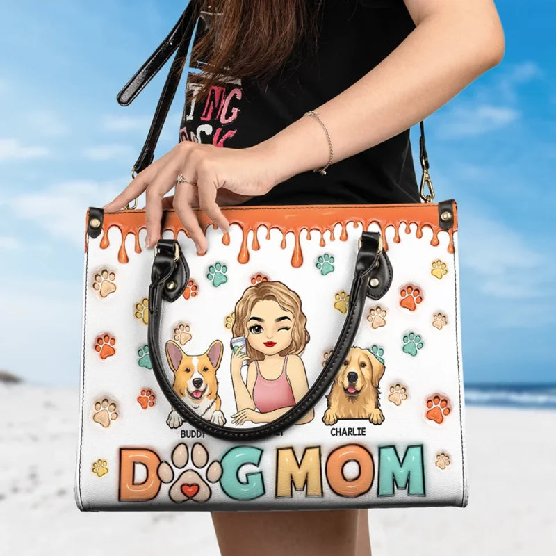 I'm A Fur Mom - Dog & Cat Personalized Custom 3D Inflated Effect Printed Leather Handbag - Gift For Pet Owners, Pet Lovers
