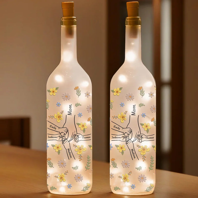 The Hands That Held Mine Taught Me Strength And Kindness - Family Personalized Custom Bottle Lamp - Gift For Mom, Grandma