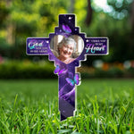 Custom Photo In Our Hearts Always - Memorial Personalized Custom Stain Glass Style Acrylic Garden Stake - Sympathy Gift For Family