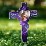 Custom Photo In Our Hearts Always - Memorial Personalized Custom Stain Glass Style Acrylic Garden Stake - Sympathy Gift For Family