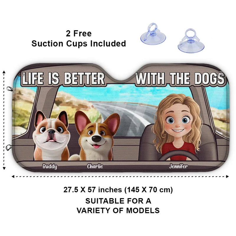 Wherever Our Fur Mom Goes, We’re Always Along For The Ride - Dog Personalized Custom Auto Windshield Sunshade, Car Window Protector - Gift For Pet Owners, Pet Lovers