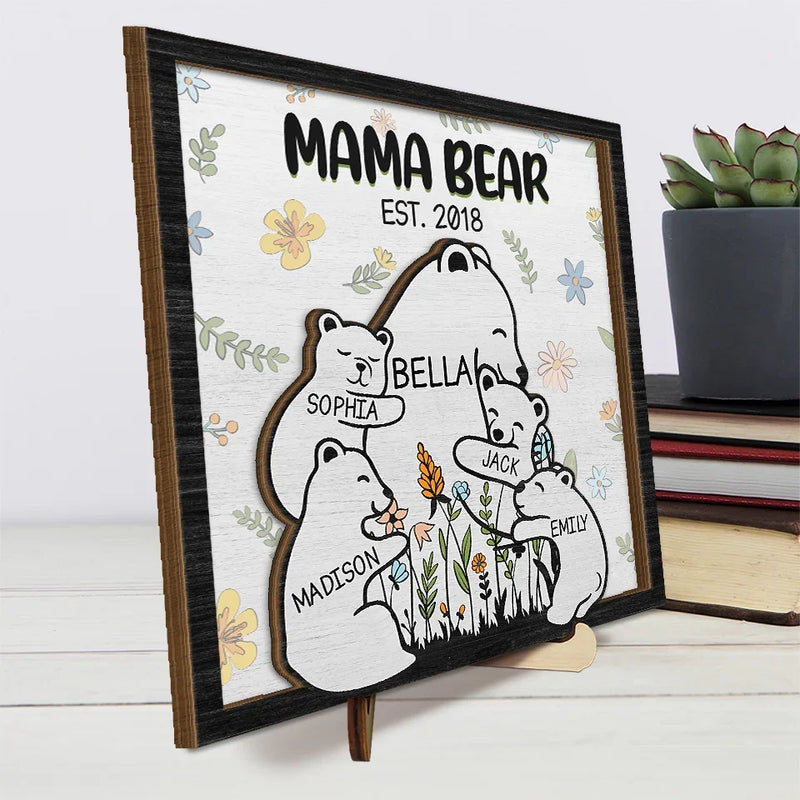 Grandma Bear Hugs Are The Cure For Everything - Family Personalized Custom 2-Layered Wooden Plaque With Stand - Gift For Mom, Grandma