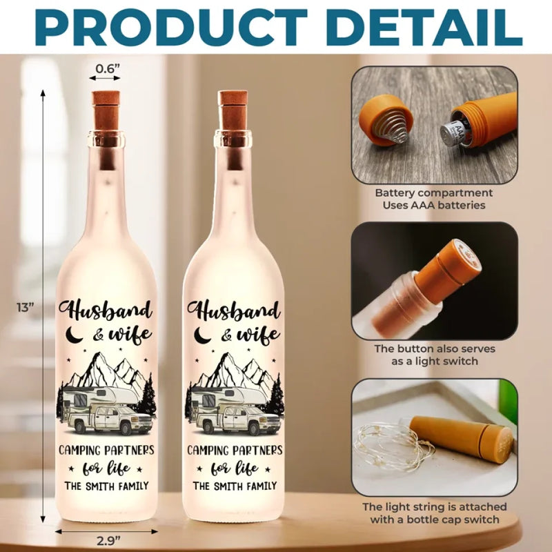 Making Memories One Campsite At A Time - Couple Personalized Custom Bottle Lamp - Gift For Husband Wife, Camping Lovers