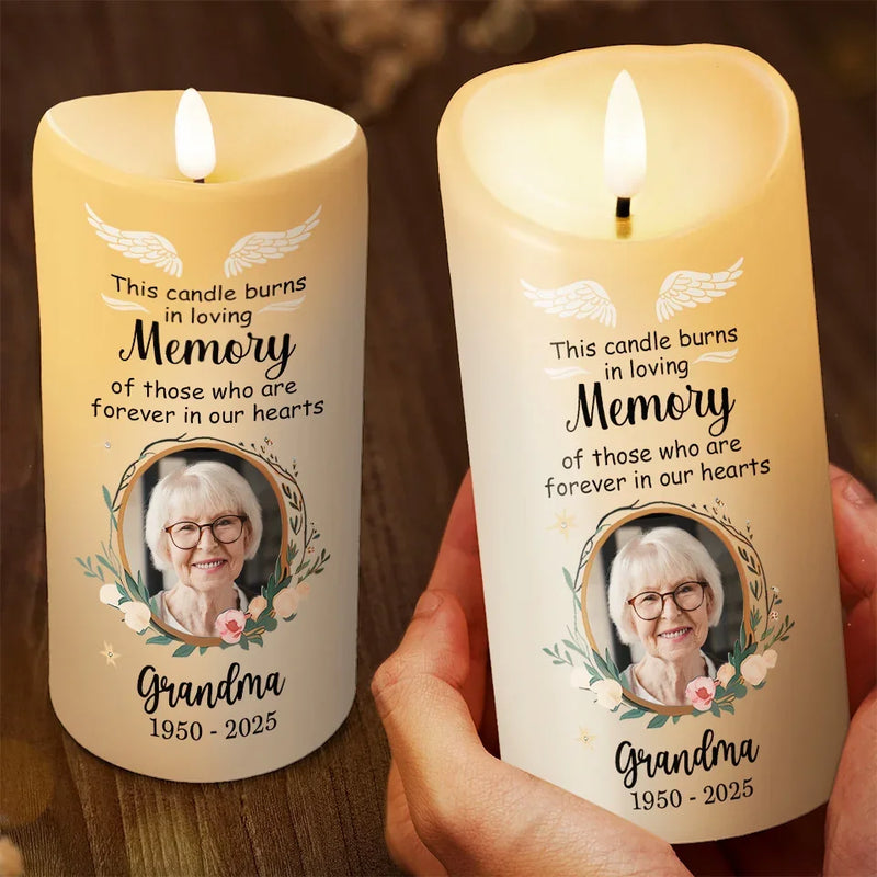 Custom Photo Your Love Remains Etched In My Heart - Memorial Personalized Custom LED Candle - Sympathy Gift For Family Members