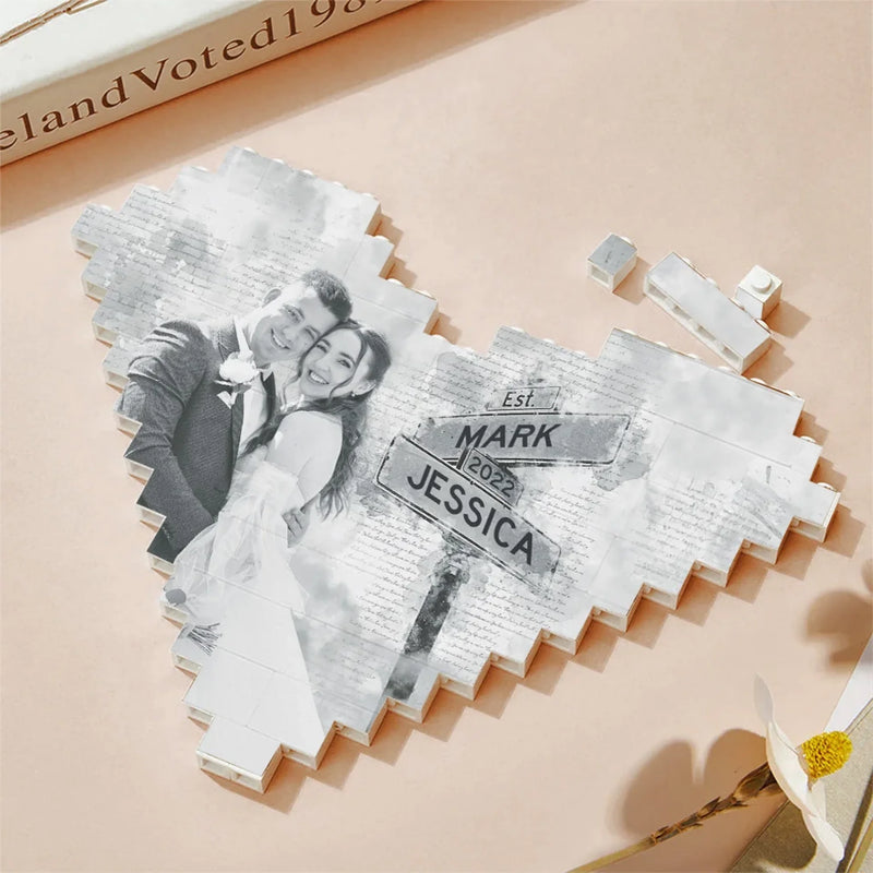 Custom Photo Loved You Then, Love You Still - Couple Personalized Custom Heart Shaped Building Brick Blocks - Gift For Husband Wife, Anniversary