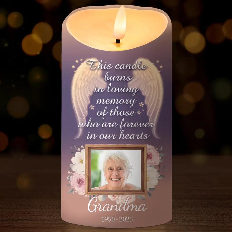 Custom Photo This Candle Glows In Loving Tribute - Memorial Personalized Custom LED Candle - Sympathy Gift For Family Members