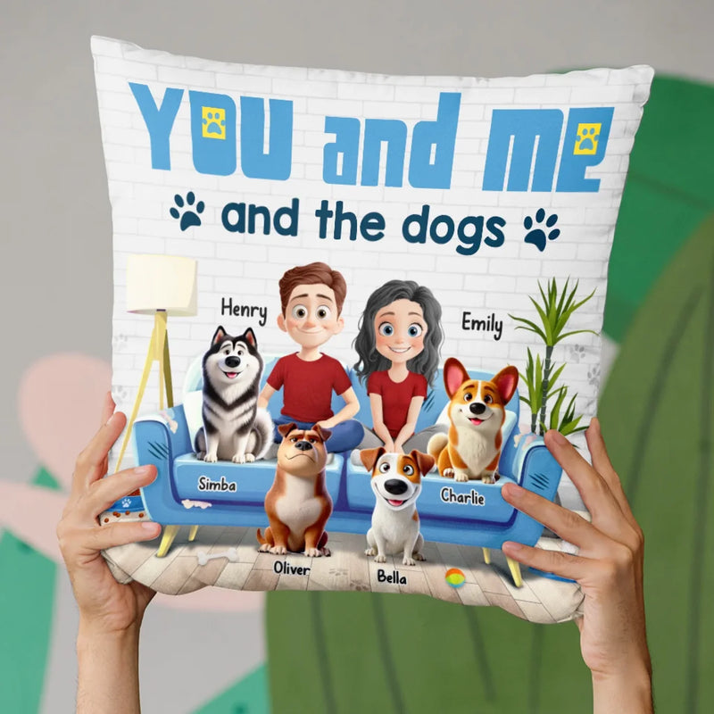 You And Me And The Dog - Couple Personalized Custom Pillow - Gift For Husband Wife, Anniversary, Pet Owners, Pet Lovers