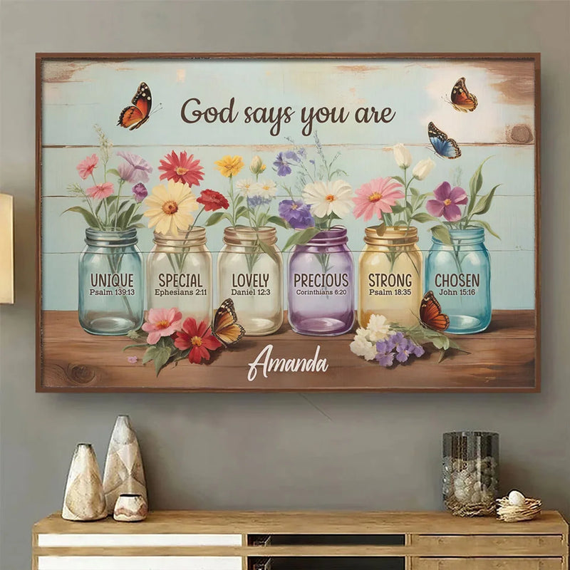 God Says You Are - Family Personalized Custom Horizontal Poster - Gift For Yourself, Best Friends, Siblings, Family Members