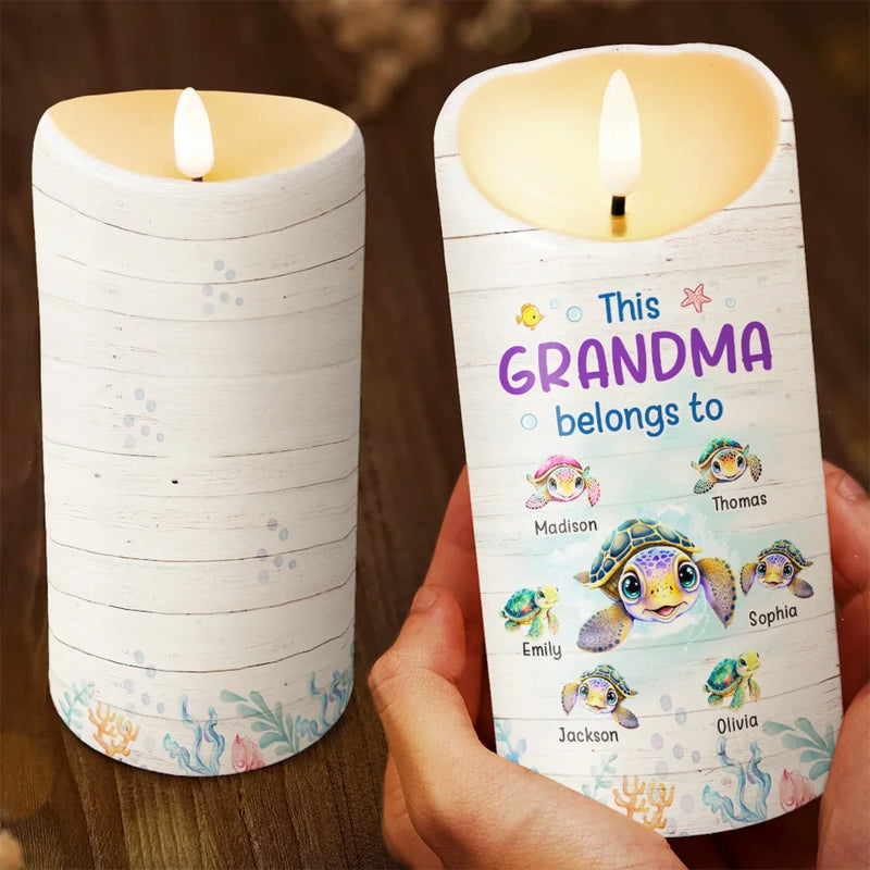 This Grandma Belongs To Grandkids - Family Personalized Custom LED Candle - Gift For Mom, Grandma