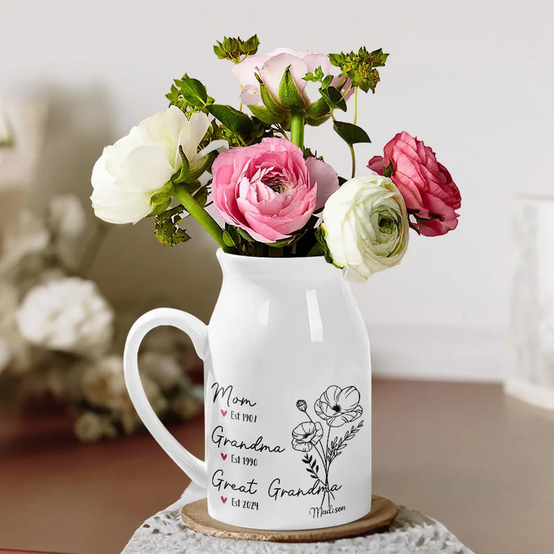Every Bloom Whispers The Love Of A Grandmother’s Heart - Family Personalized Custom Home Decor Flower Vase - House Warming Gift For Mom, Grandma