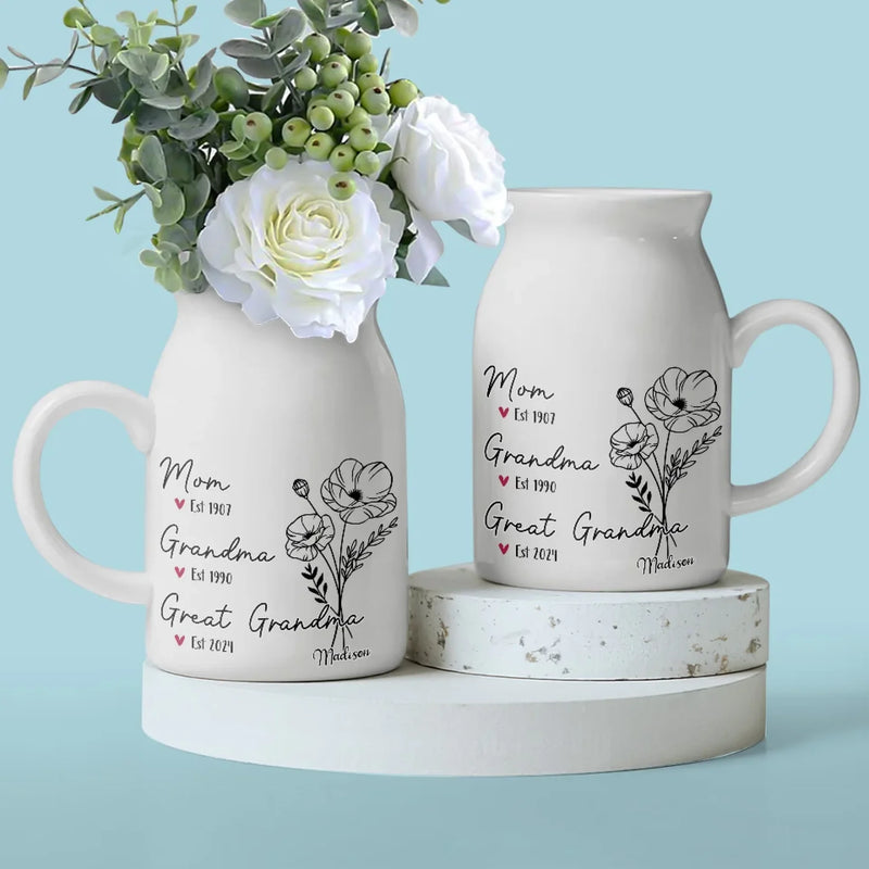 Every Bloom Whispers The Love Of A Grandmother’s Heart - Family Personalized Custom Home Decor Flower Vase - House Warming Gift For Mom, Grandma