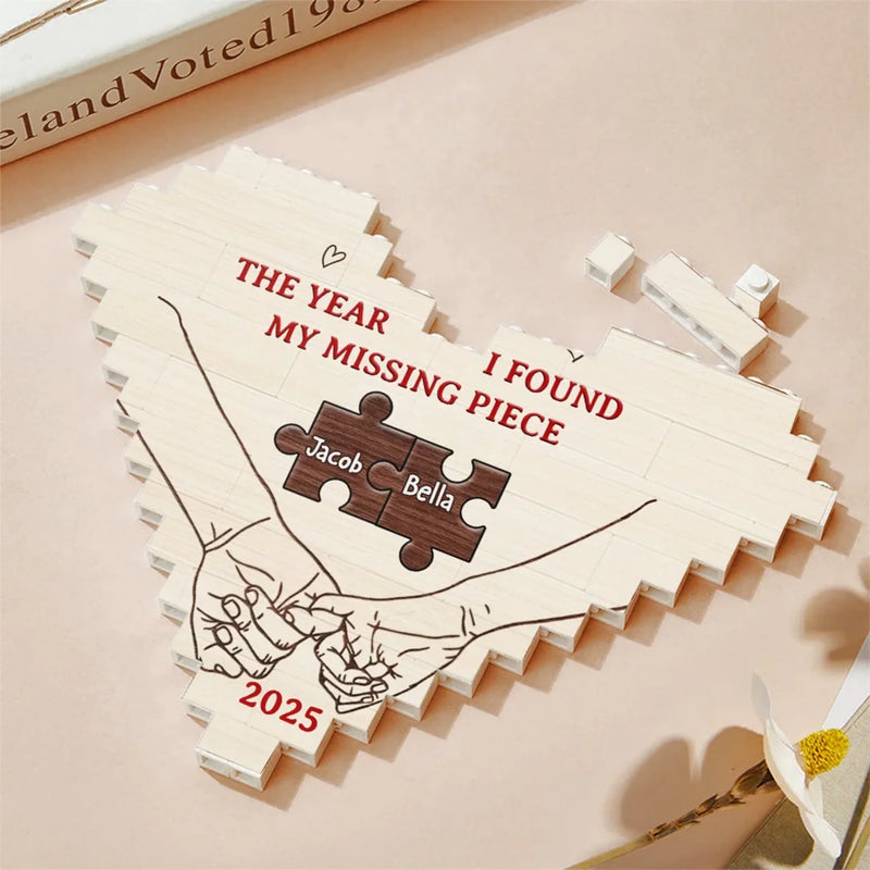 The Year I Found My Missing Piece - Couple Personalized Custom Heart Shaped Building Brick Blocks - Gift For Husband Wife, Anniversary