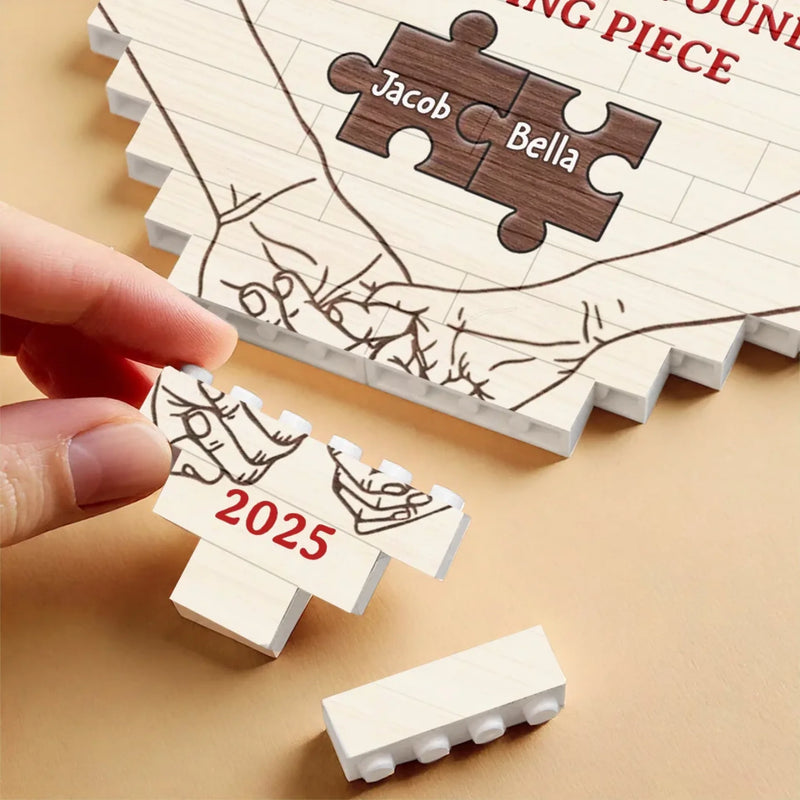 The Year I Found My Missing Piece - Couple Personalized Custom Heart Shaped Building Brick Blocks - Gift For Husband Wife, Anniversary