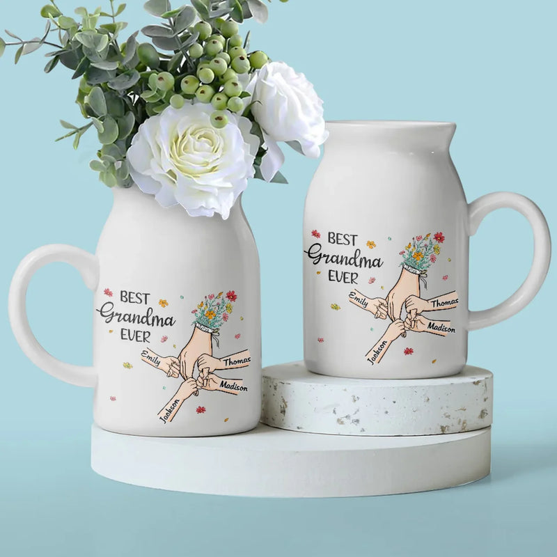 Best Grandma Ever - Family Personalized Custom Home Decor Flower Vase - House Warming Gift For Mom, Grandma